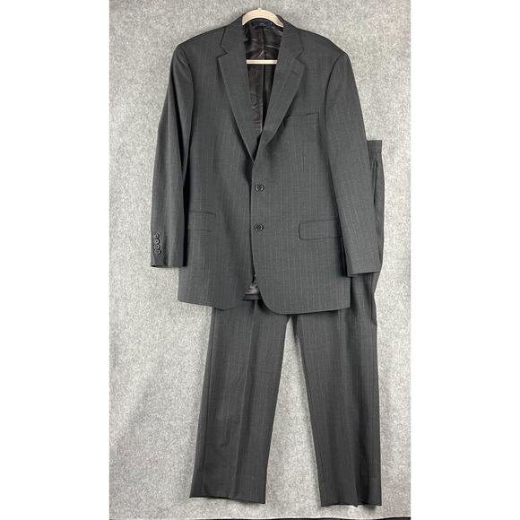 Brooks Brothers 346 Stretch Wool 2 Piece Suit Gray Striped Blazer 44R Pant 35x31 - Picture 1 of 16